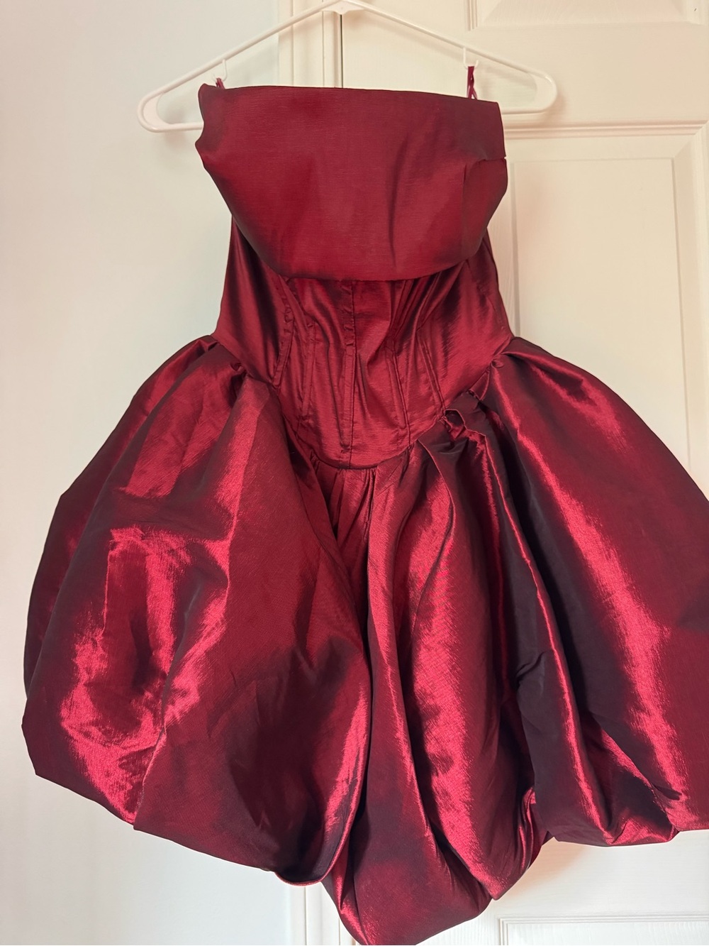 AKIRA Strapless Shimmery Burgundy Bubble Formal Dress